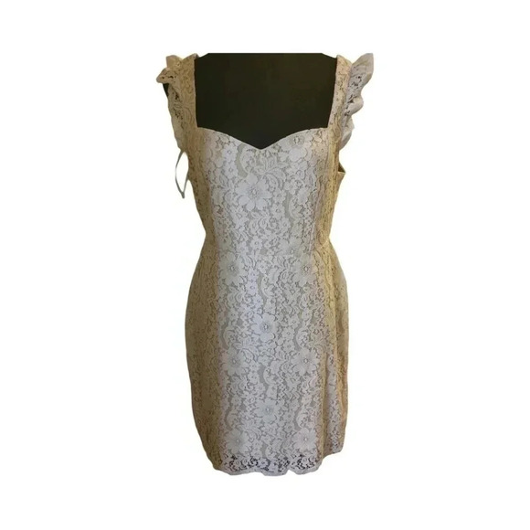 Aakaa Dresses & Skirts - Aakaa Lace Mini‎ Dress Size Large Off White Fitted Ruffle Strap Party